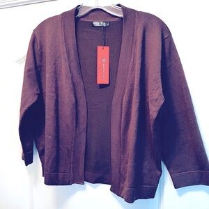 Urban Coco NWT Cropped Open Front Cardigan in Chocolate Brown. Women’s Large.
